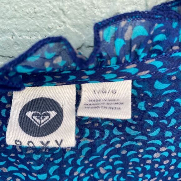 Roxy Women's Long Sleeve Chiffon Peasant Top Royal Blue Size L Bohemian Casual - Picture 9 of 12